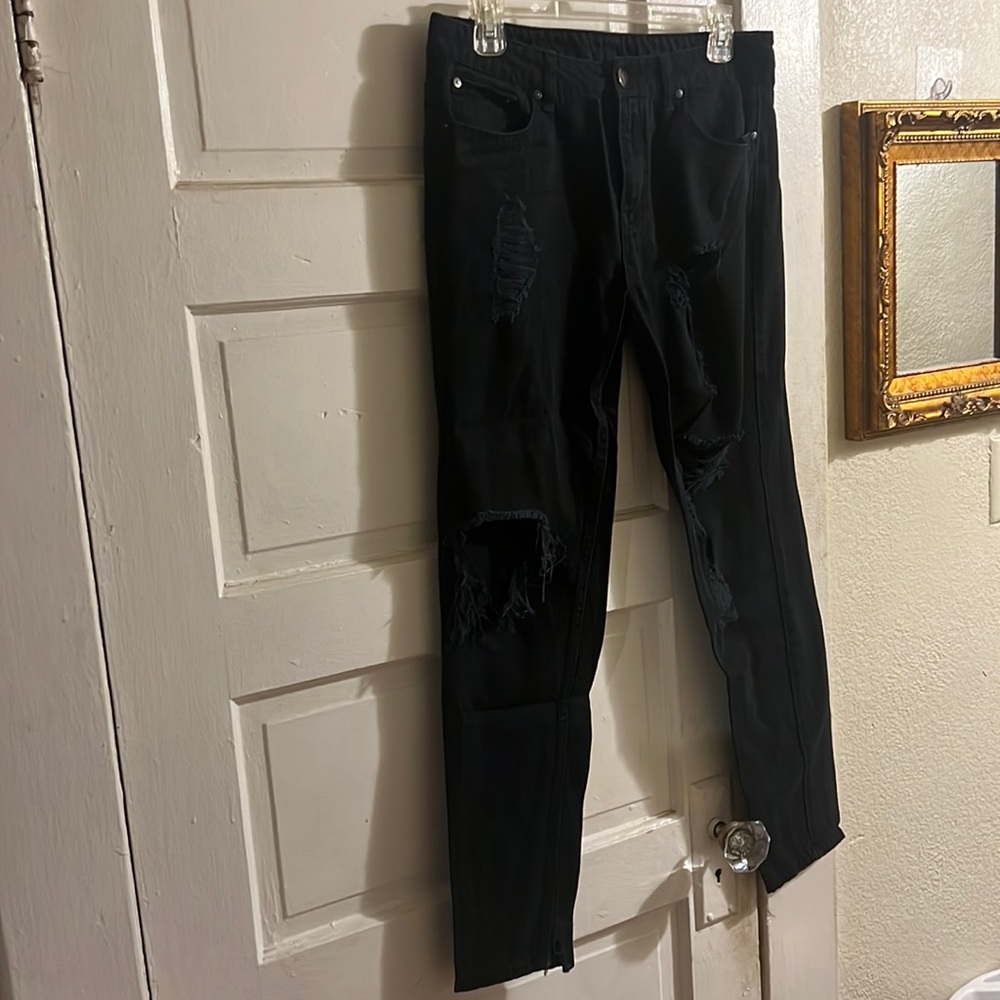 Split hem distressed jeans black size 30 x 30